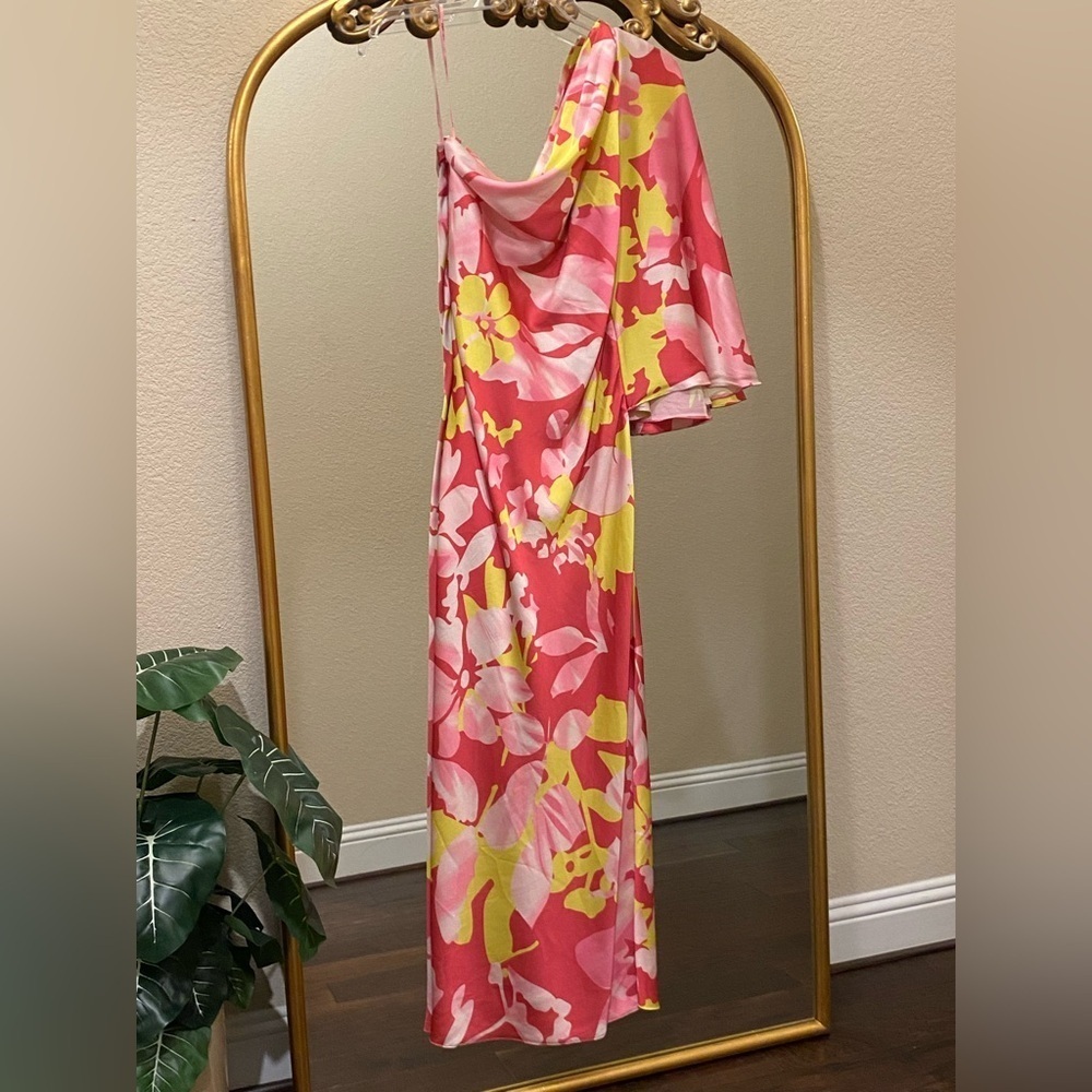 Anthropologie Mandira Wirk Vibrant Floral One Shoulder Gown Maxi Dress Size L - Picture 7 of 10